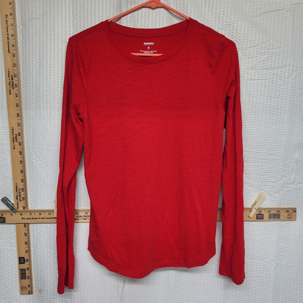Sonoma Goods for Life Red Slub Knit Everyday Long Sleeve Crewneck Tee Small